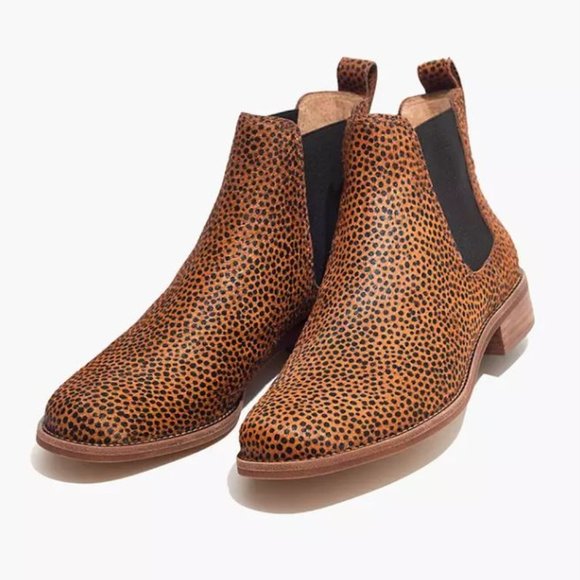 NEW! $218 MADEWELL Sz 6 The Ainsley Chelsea Boot in Spotted Calf Hair - Picture 1 of 12
